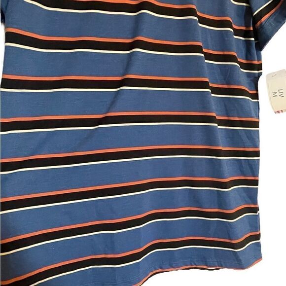 LuLaRoe Medium Liv Tee • Blue Shirt With Stripes • Very Short Sleeves • BNWT - Picture 8 of 14